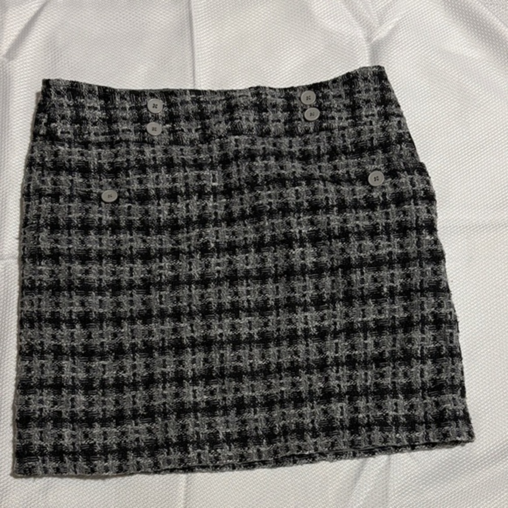 LOFT Black and Gray Checkered Mini Skirt